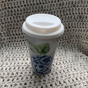 Lenox Buttercup Meadow Ceramic Mug with silicone lid; holds approximately 8 oz.